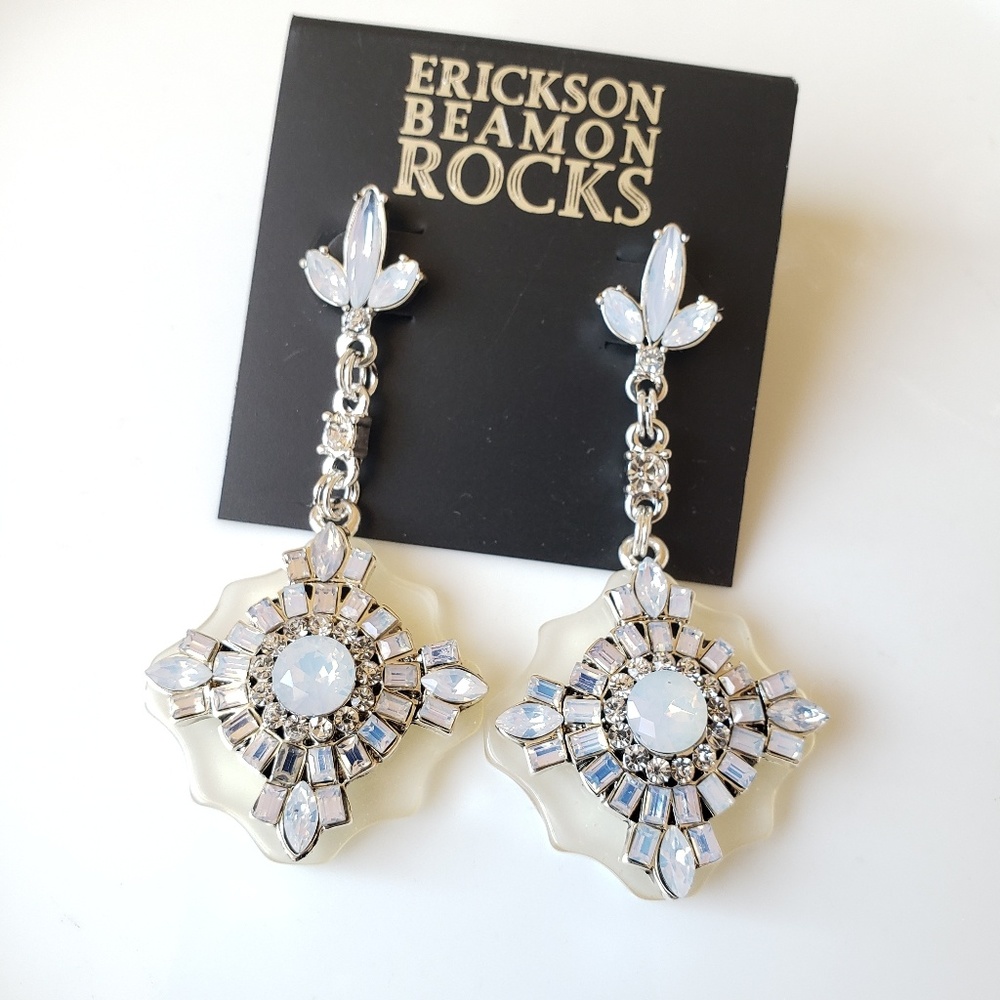 Erickson Beamon Rocks Silvertone Earring Opaque Cl - Picture 3 of 8